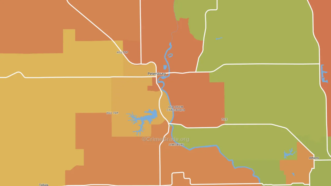 Petersburg, IL Map of Robbery Rates