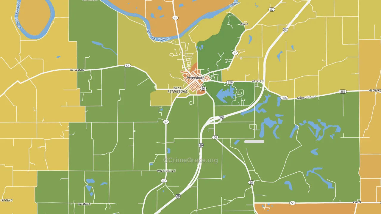 Petersburg, IN Map of Robbery Rates
