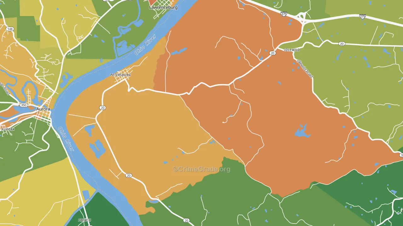 Petersburg, KY Map of Robbery Rates