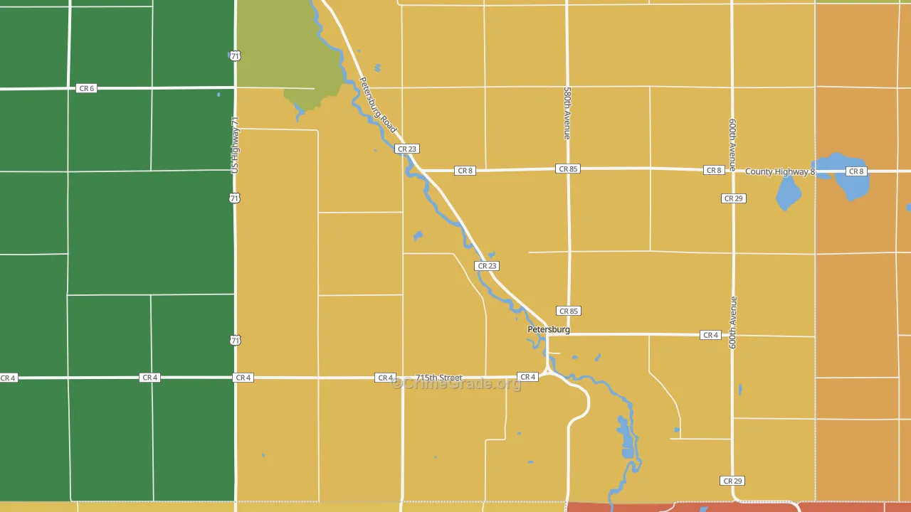 Petersburg, MN Map of Robbery Rates
