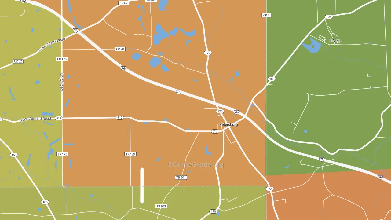 Petersburg, OH Map of Robbery Rates