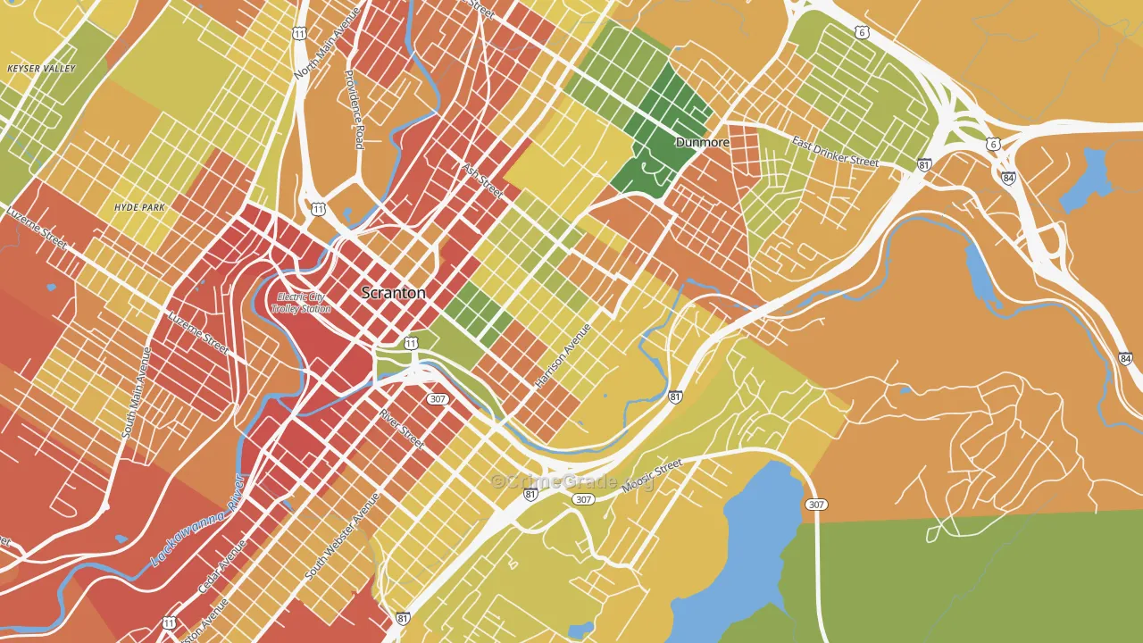 Petersburg, Scranton, PA Map of Robbery Rates