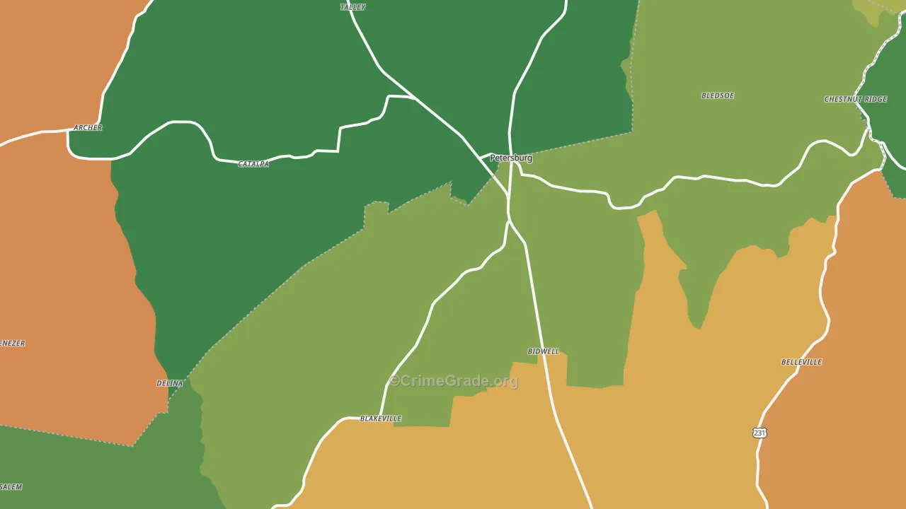 Petersburg, TN Map of Robbery Rates