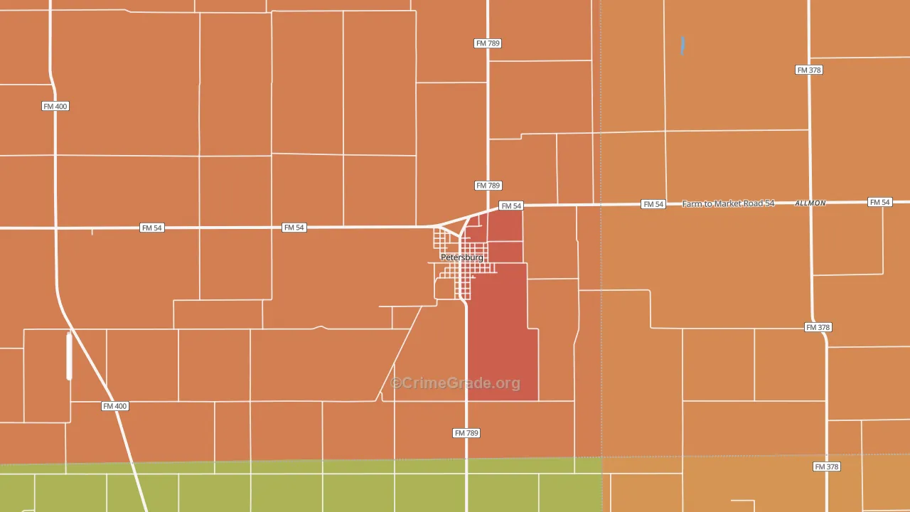Petersburg, TX Map of Robbery Rates