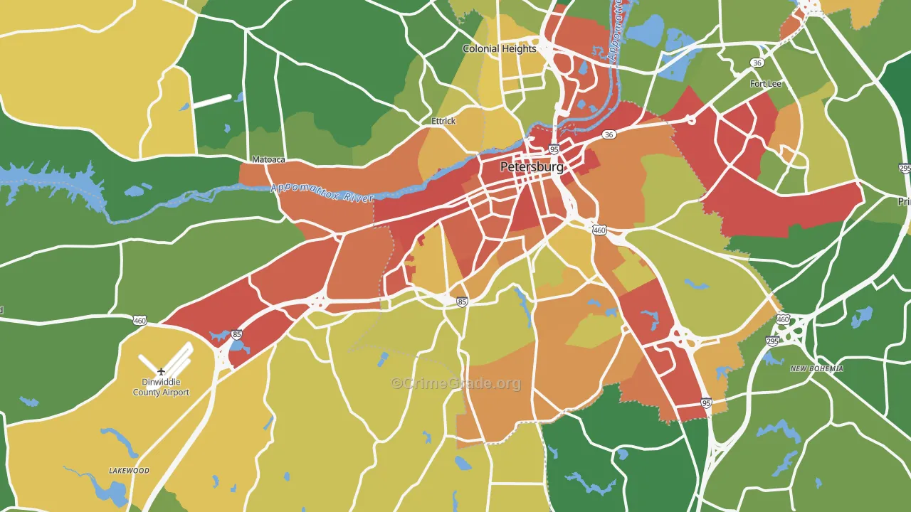 Petersburg, VA Map of Robbery Rates