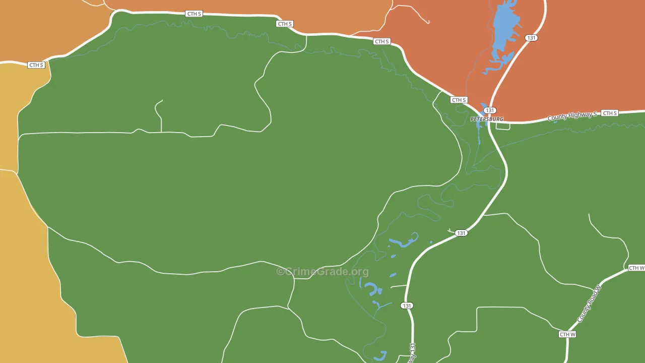 Petersburg, WI Map of Robbery Rates