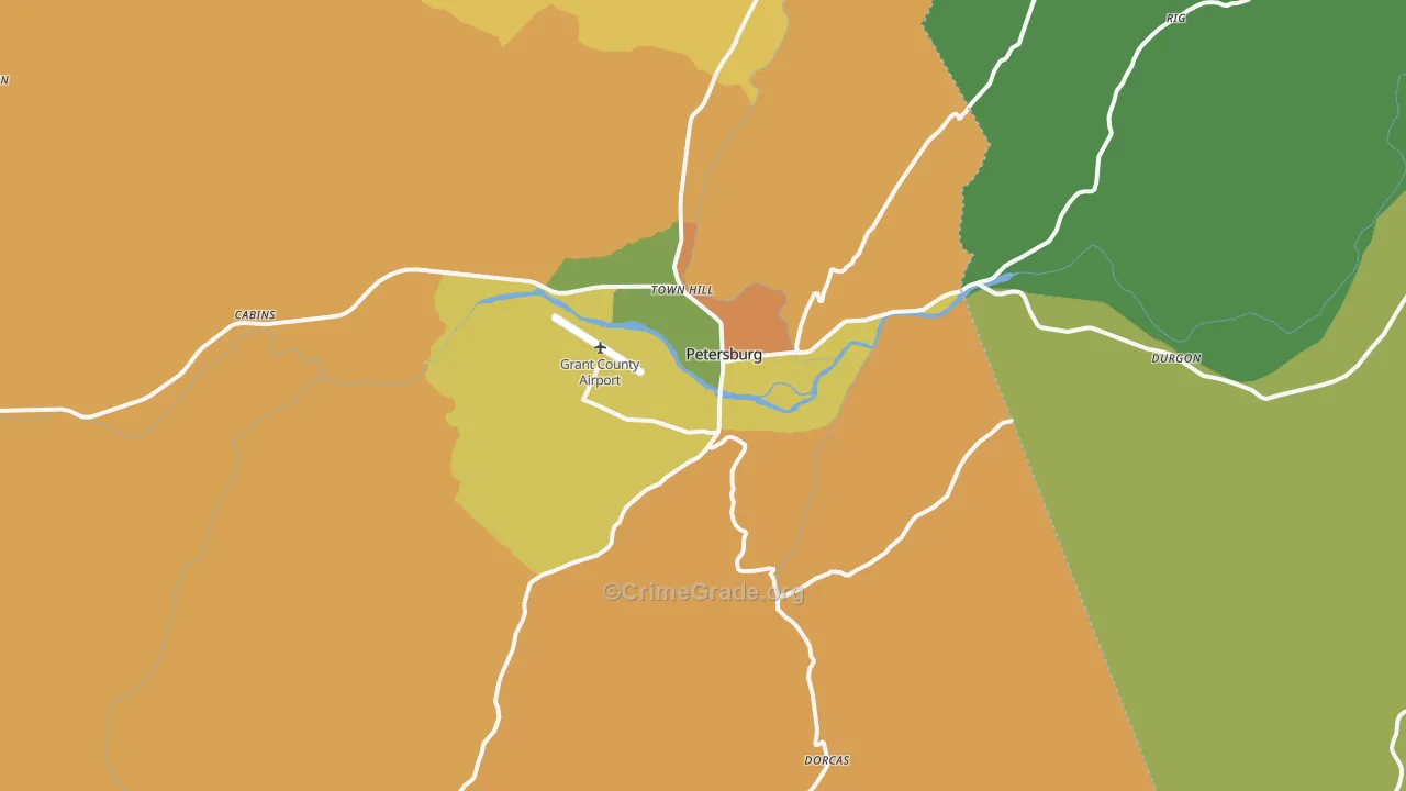 Petersburg, WV Map of Robbery Rates