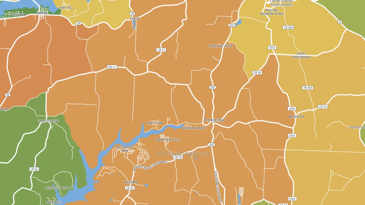 Petersburgh, OH Map of Robbery Rates