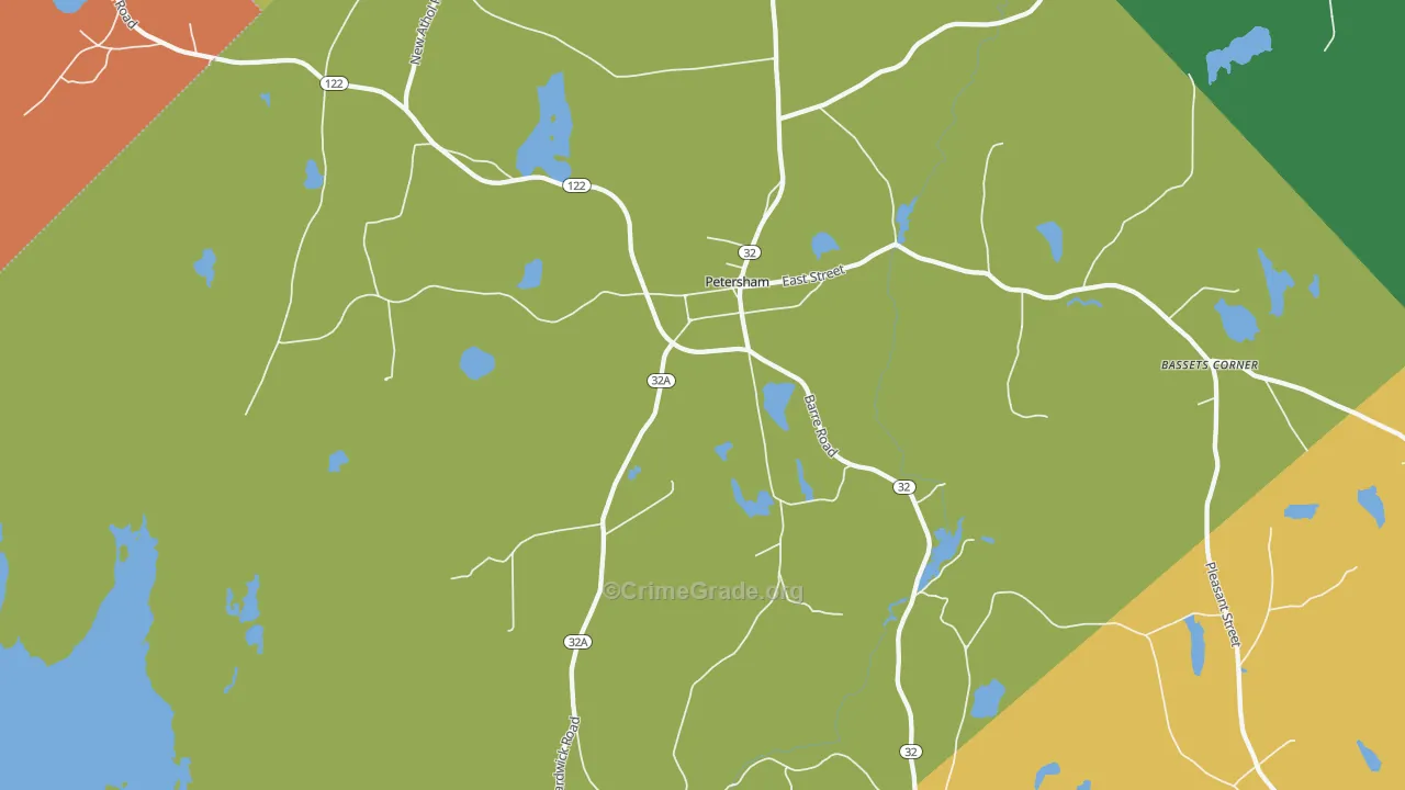Petersham, MA Map of Robbery Rates