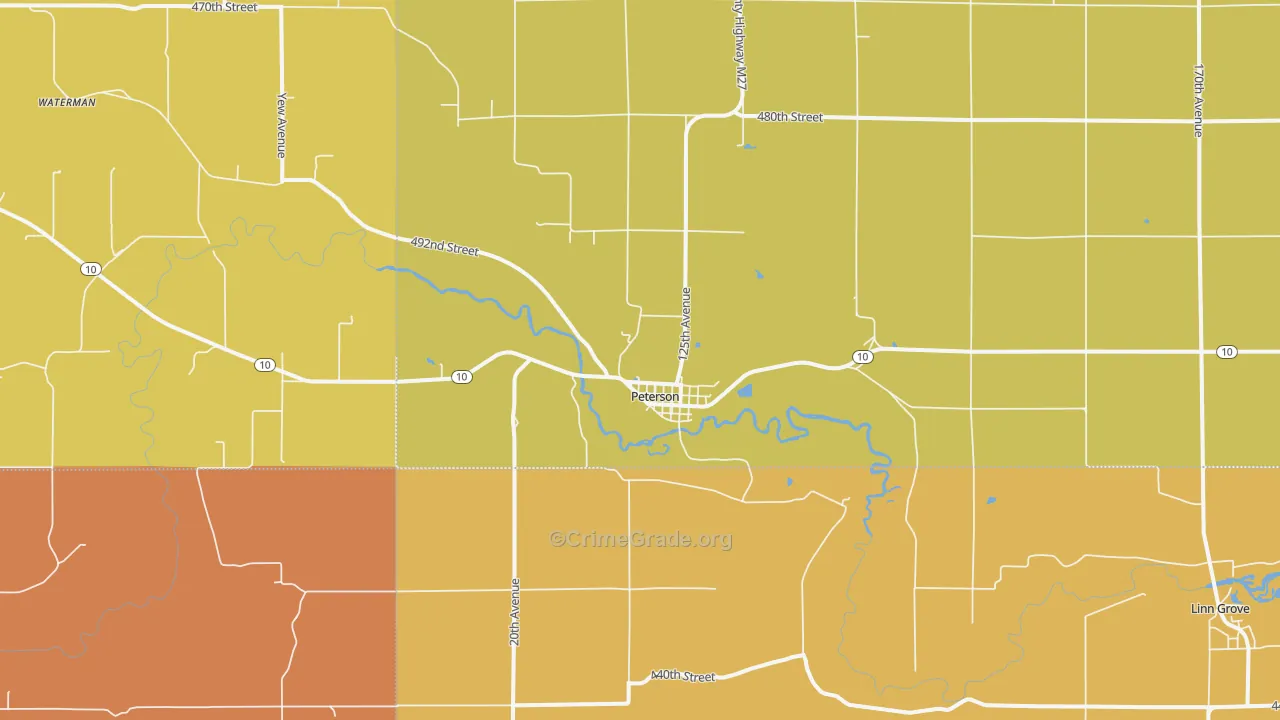 Peterson, IA Map of Robbery Rates