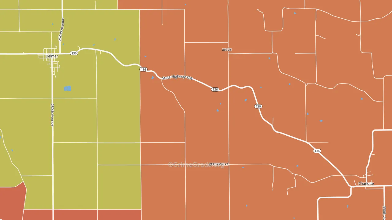 Petersville, IA Map of Robbery Rates