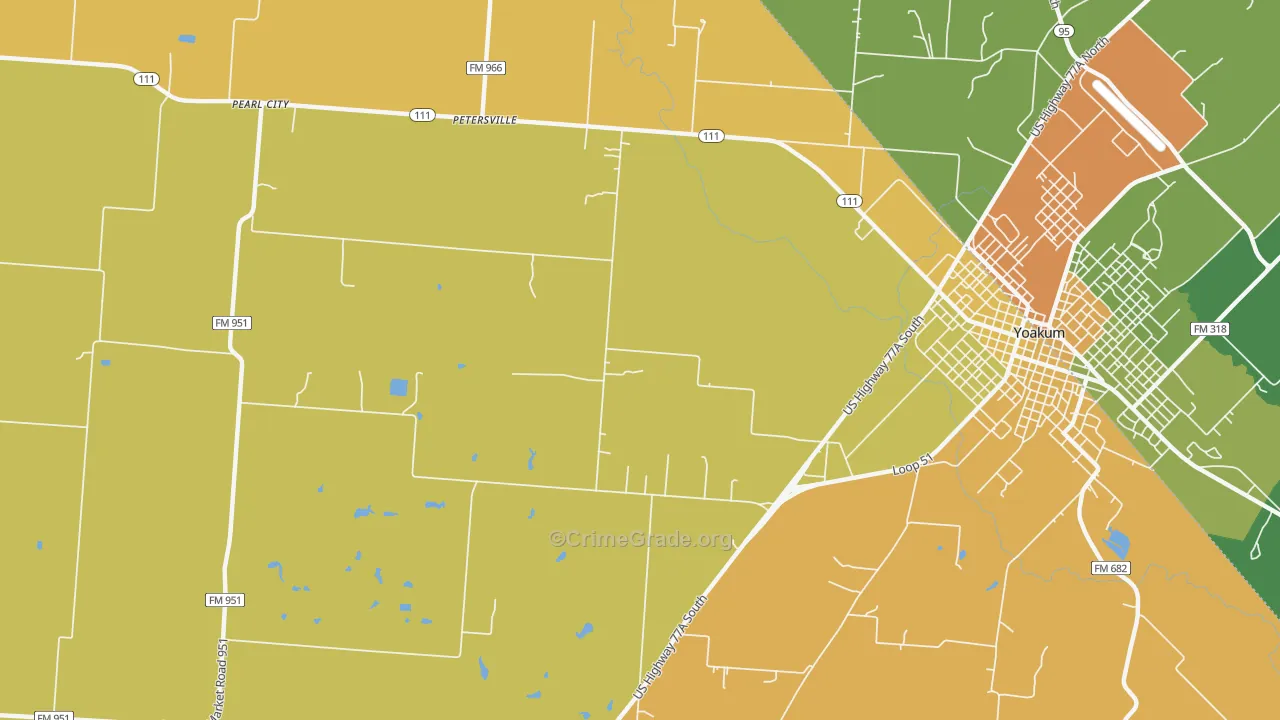 Petersville, TX Map of Robbery Rates