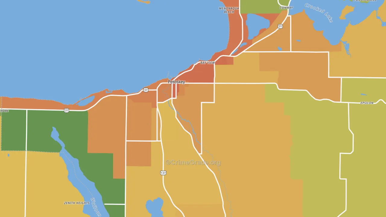 Petoskey, MI Map of Robbery Rates