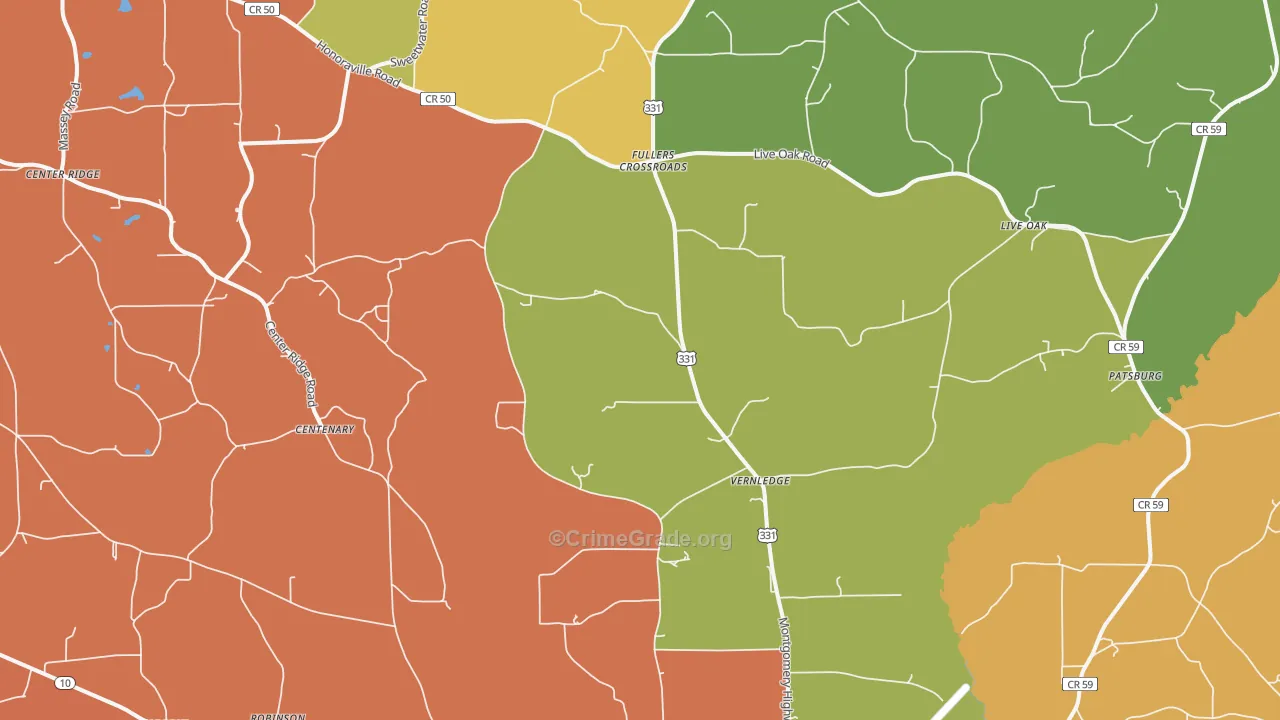 Petrey, AL Map of Robbery Rates