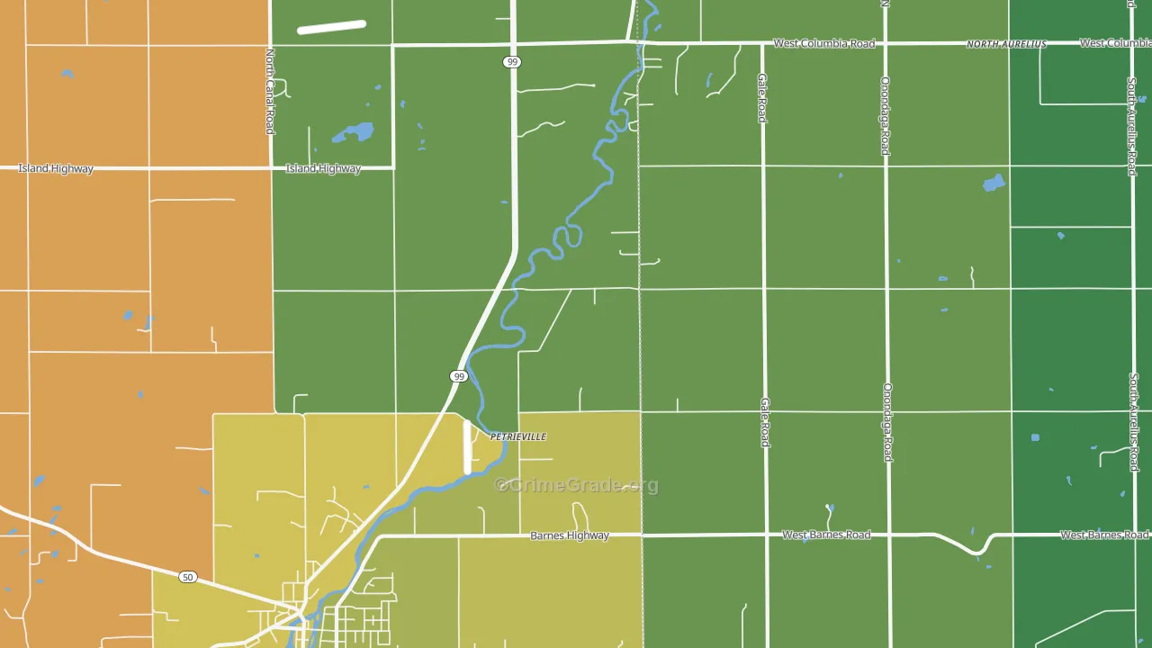 Petrieville, MI Map of Robbery Rates