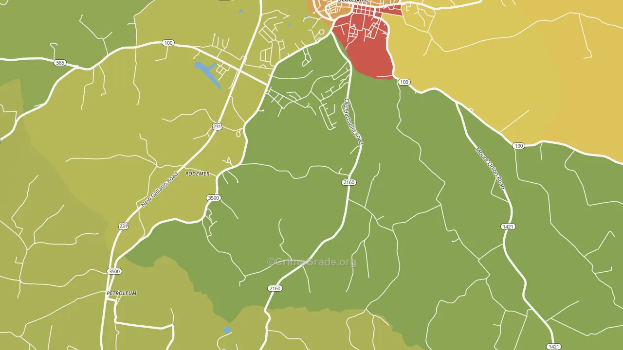 Petroleum, KY Map of Robbery Rates