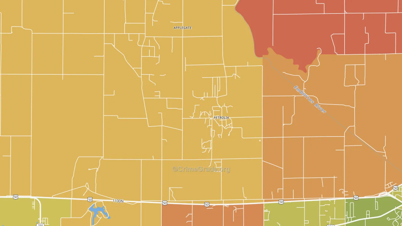 Petrolia, IL Map of Robbery Rates