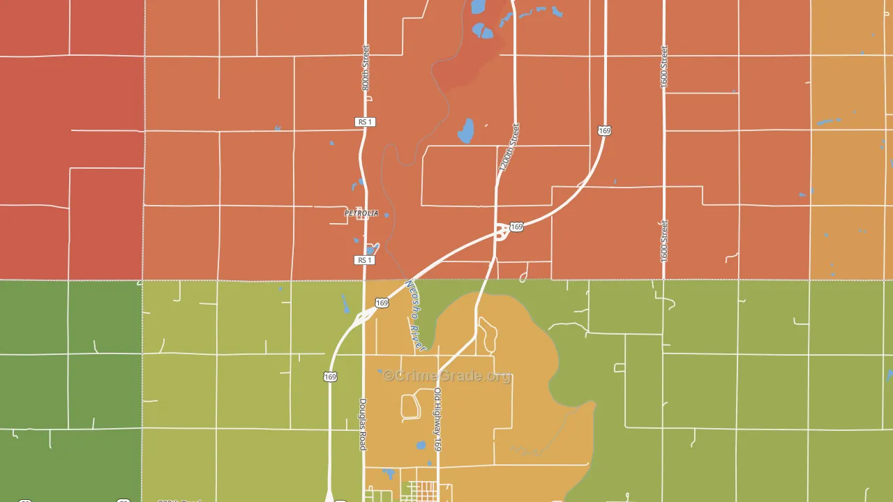 Petrolia, KS Map of Robbery Rates