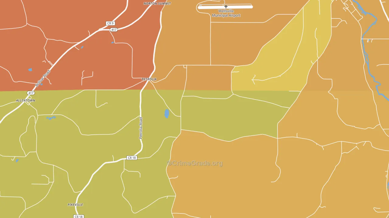 Petrolia, NY Map of Robbery Rates