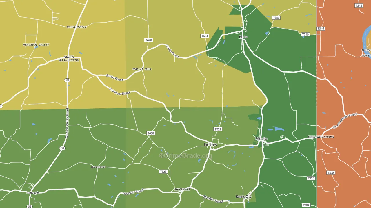 Petrolia, PA Map of Robbery Rates