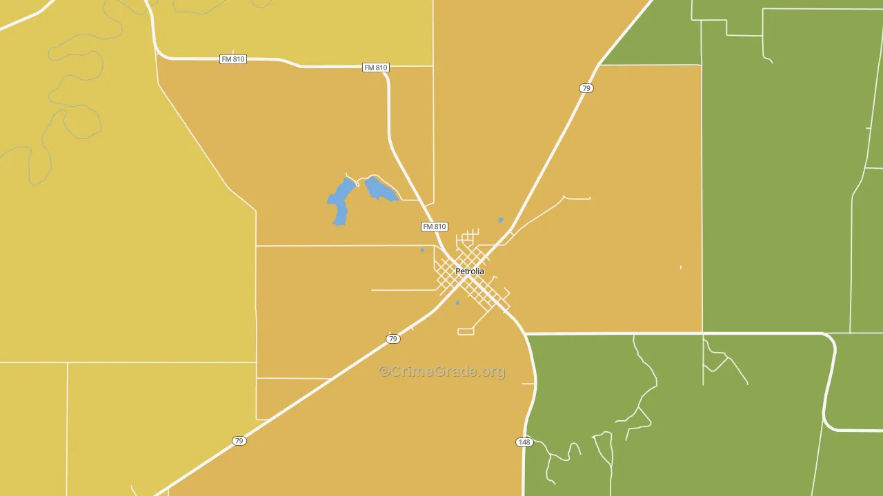 Petrolia, TX Map of Robbery Rates