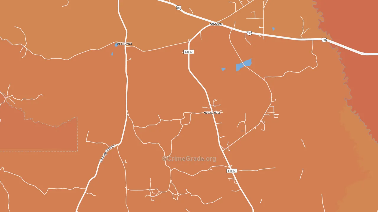 Petronia, AL Map of Robbery Rates