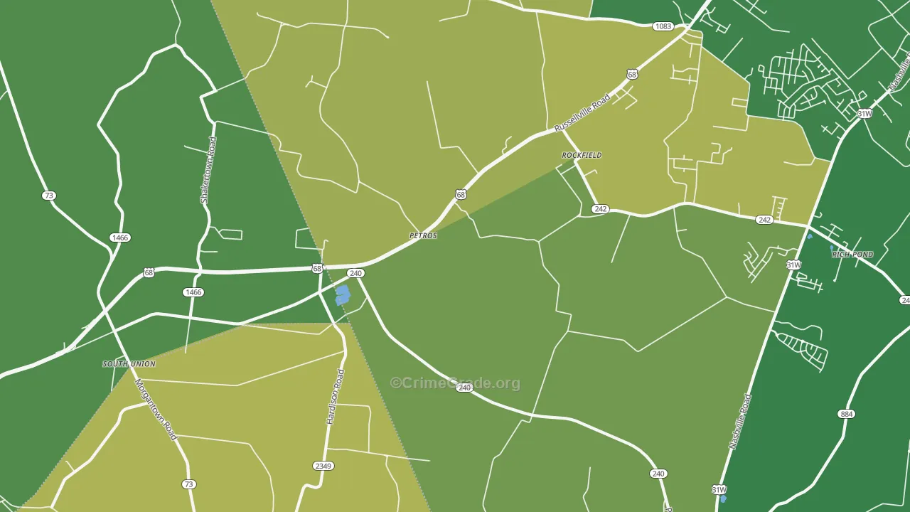 Petros, KY Map of Robbery Rates