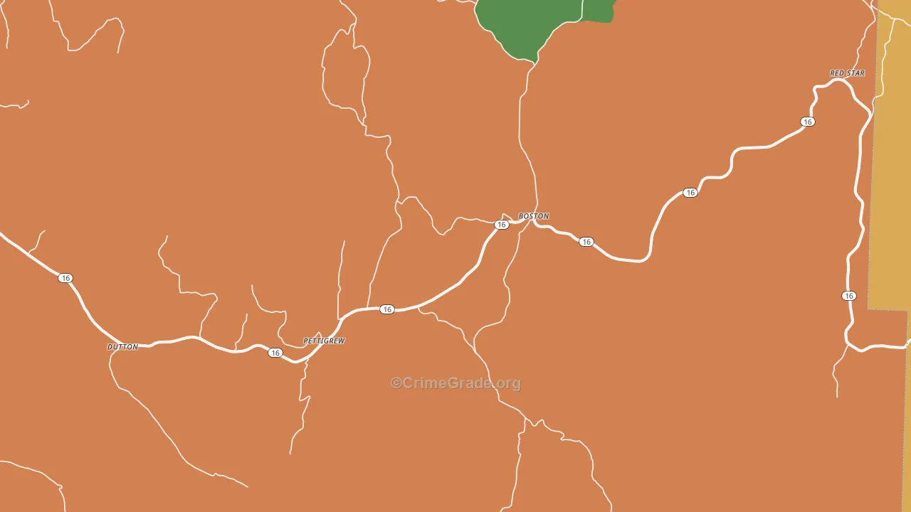 Pettigrew, AR Map of Robbery Rates