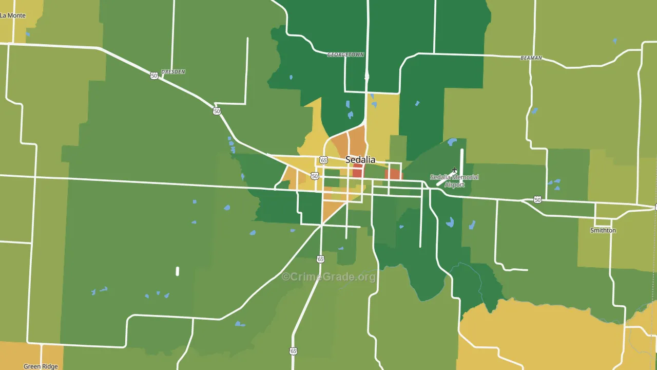 Pettis County, MO Map of Robbery Rates