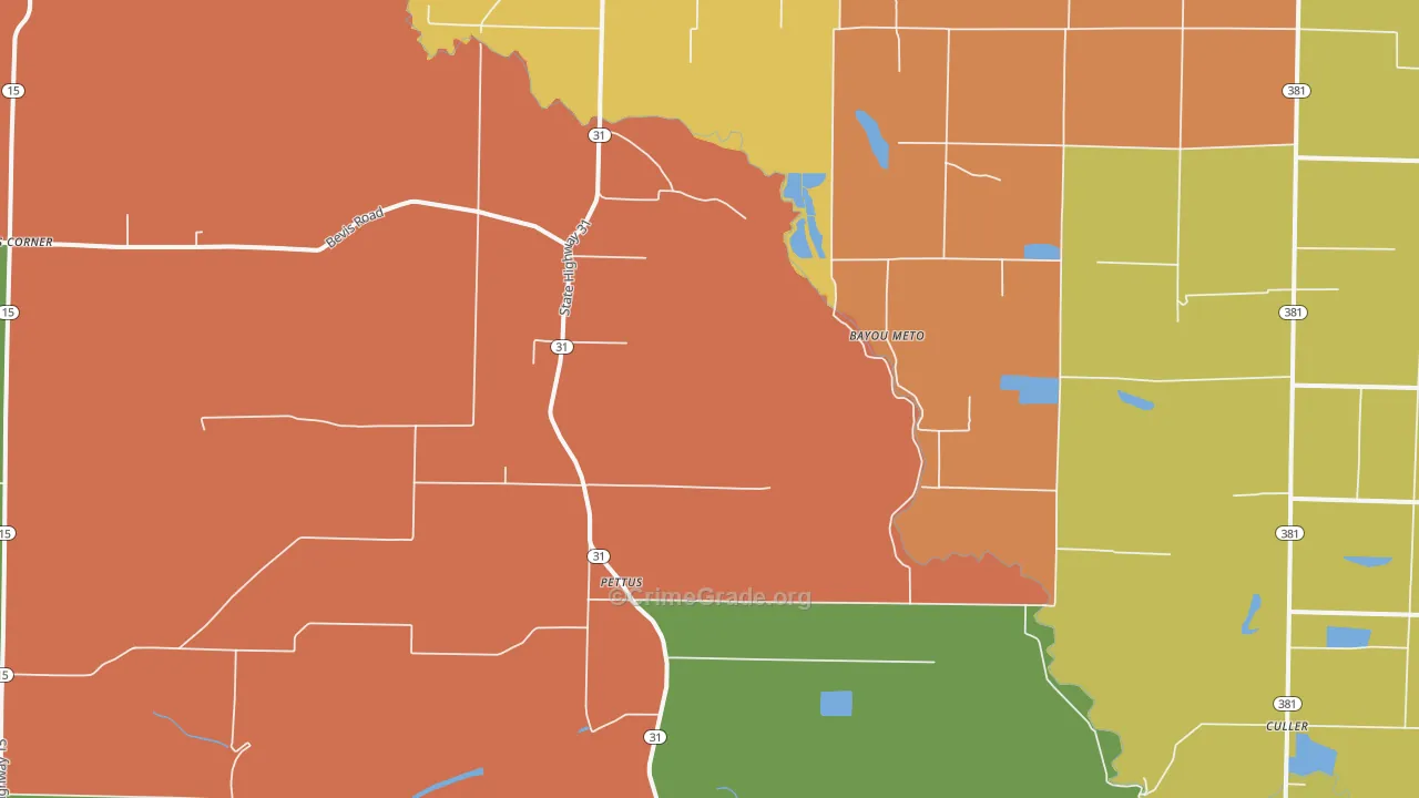 Pettus, AR Map of Robbery Rates