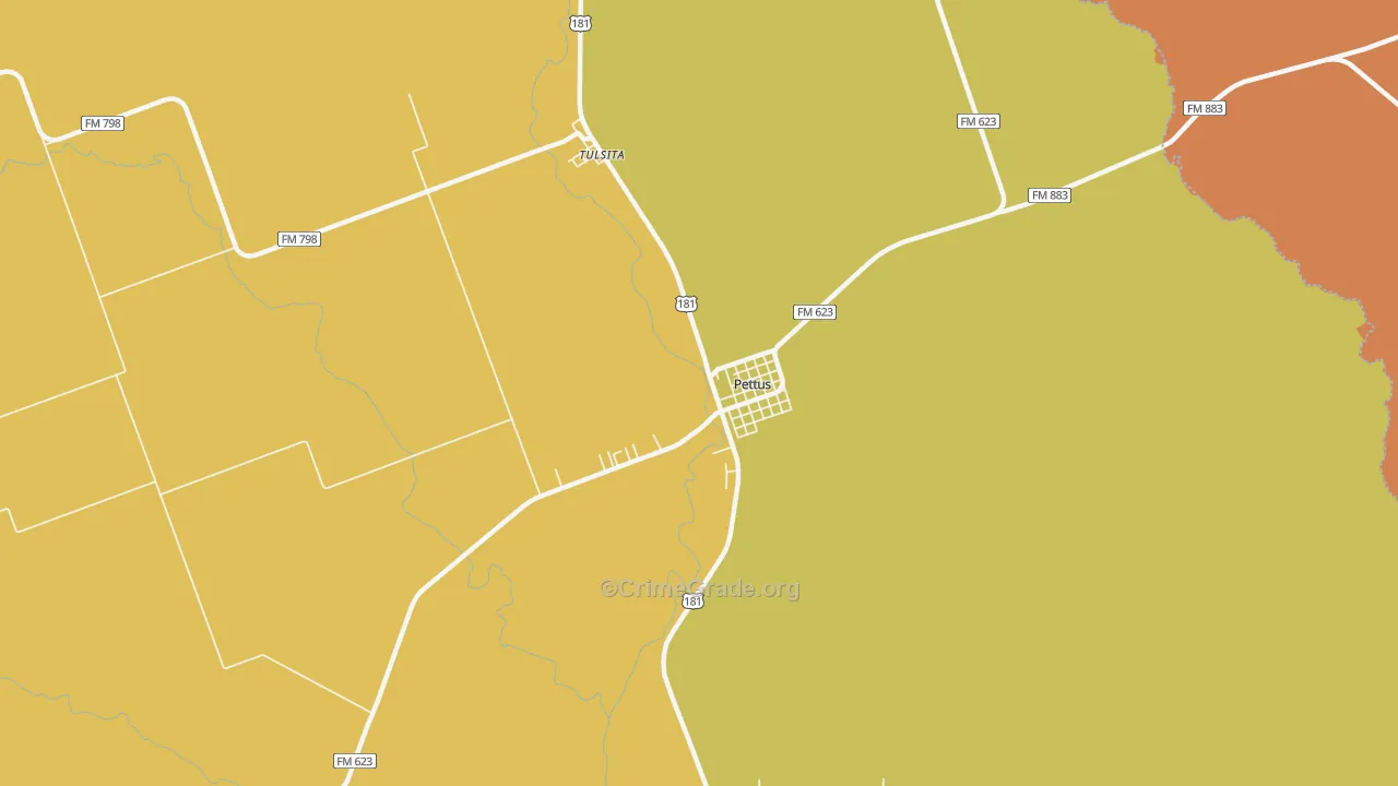 Pettus, TX Map of Robbery Rates