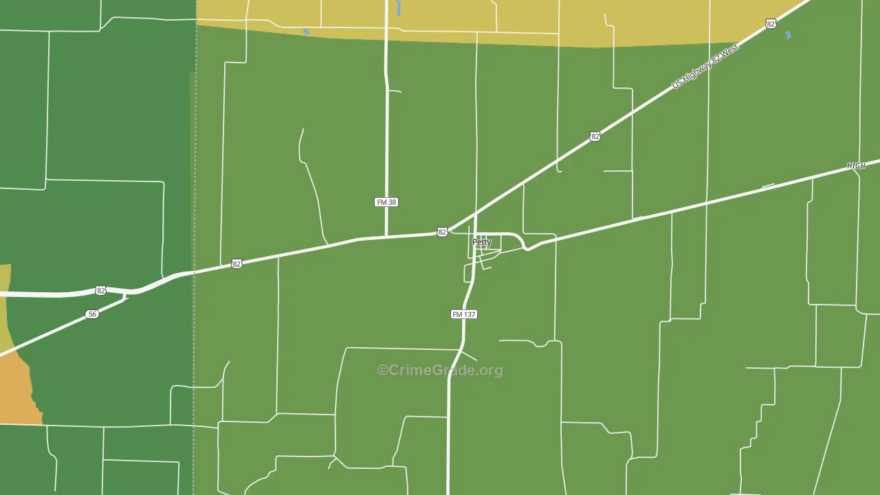 Petty, TX Map of Robbery Rates