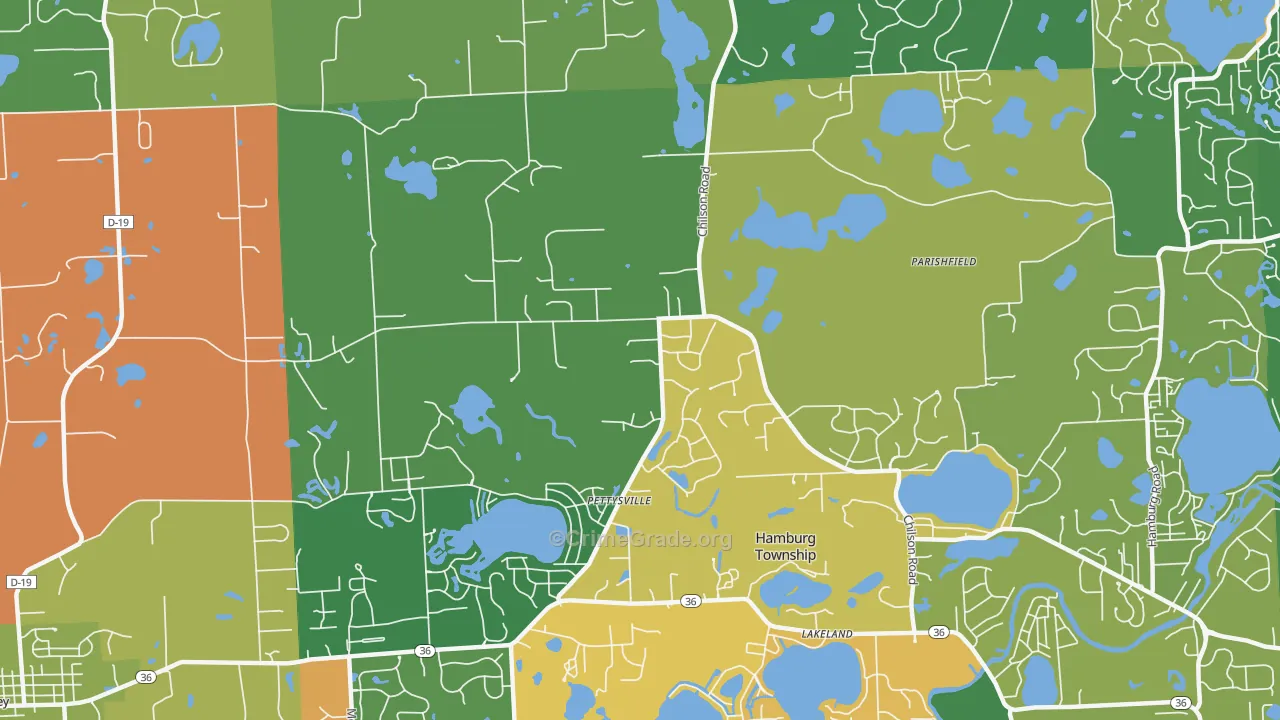 Pettysville, MI Map of Robbery Rates