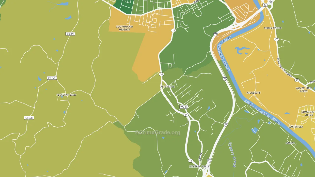 Pettyville, WV Map of Robbery Rates