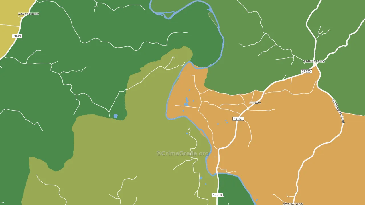 Petway, TN Map of Robbery Rates