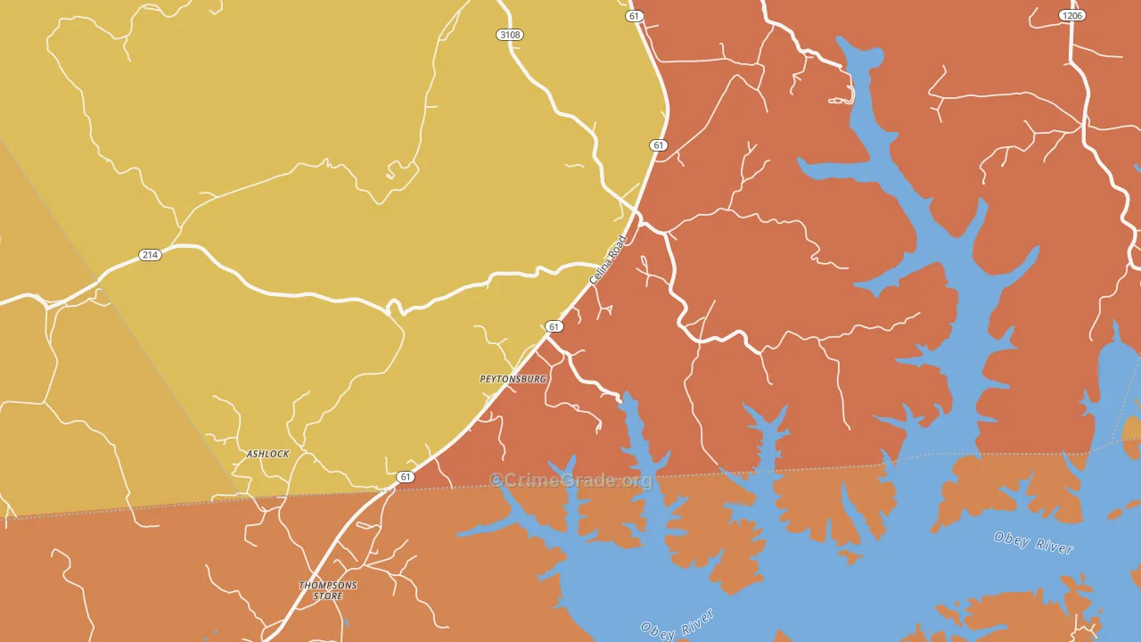 Peytonsburg, KY Map of Robbery Rates