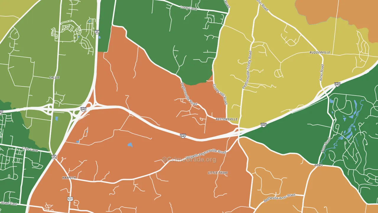 Peytonsville, TN Map of Robbery Rates