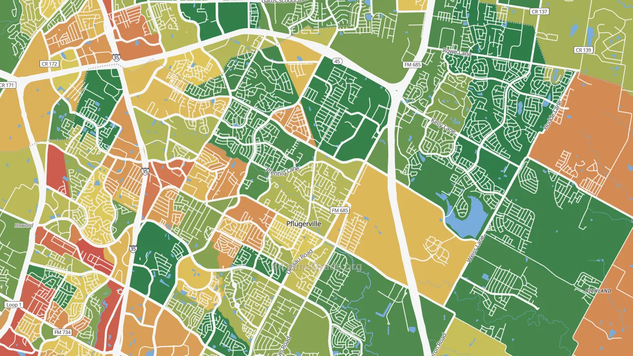 Pflugerville, TX Map of Robbery Rates