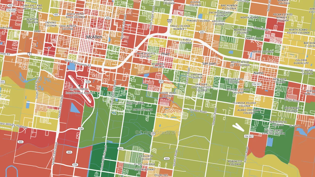 Pharr, TX Map of Robbery Rates