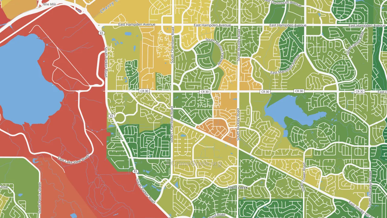 Pheasant Run, Aurora, CO Map of Robbery Rates