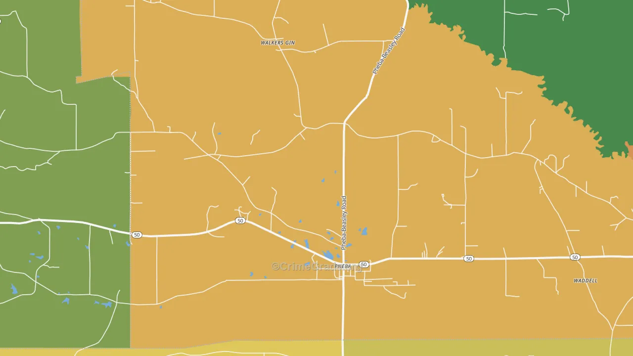 Pheba, MS Map of Robbery Rates
