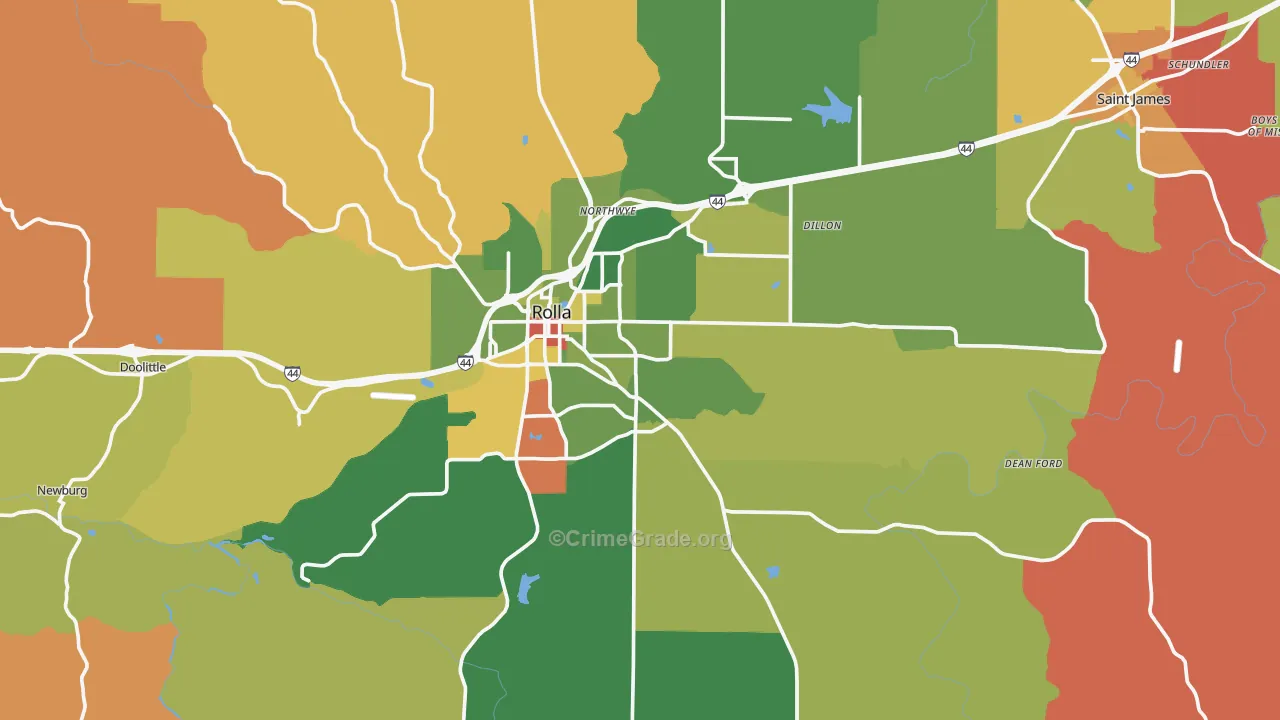 Phelps County, MO Map of Robbery Rates