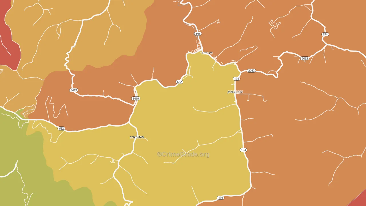 Phelps, KY Map of Robbery Rates