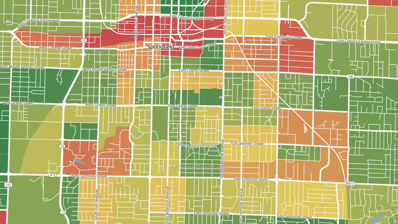 Phelps, Springfield, MO Map of Robbery Rates