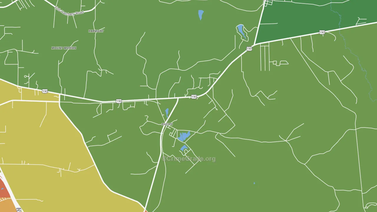 Phelps, TX Map of Robbery Rates