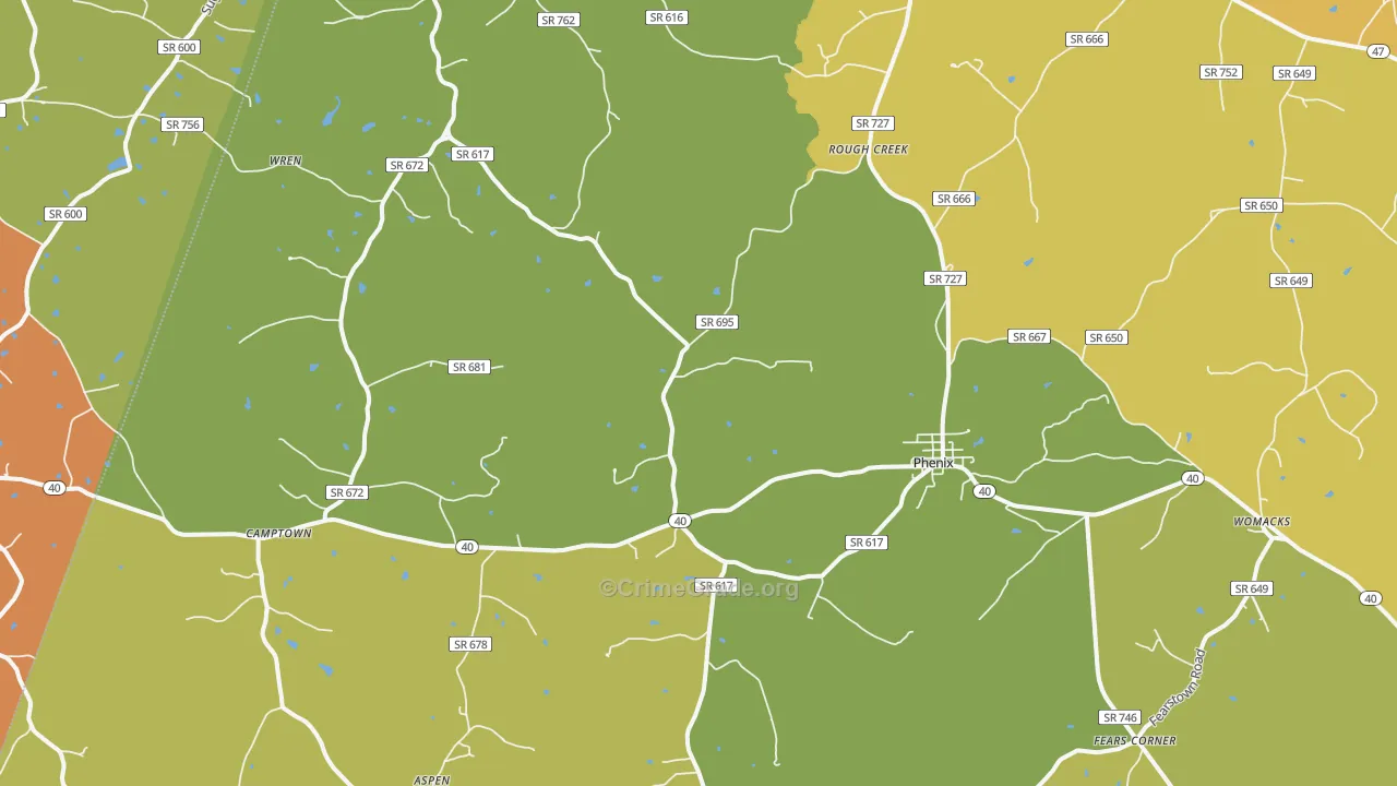 Phenix, VA Map of Robbery Rates