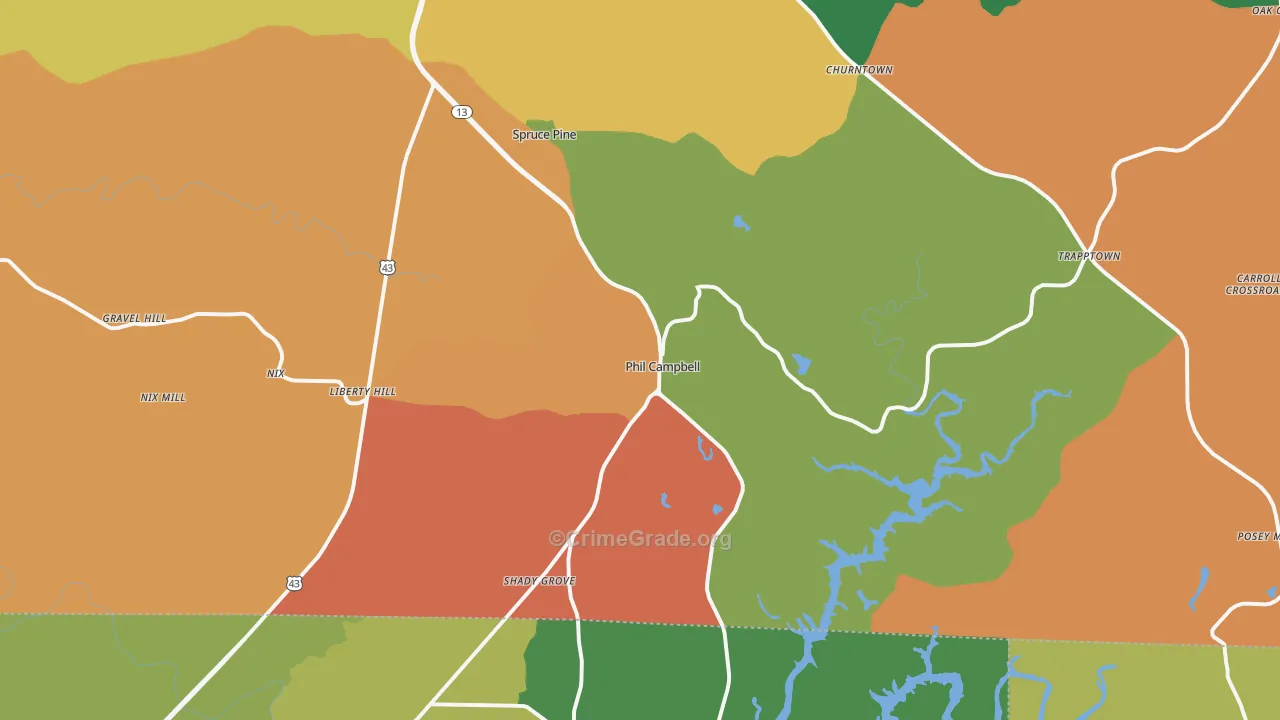 Phil Campbell, AL Map of Robbery Rates