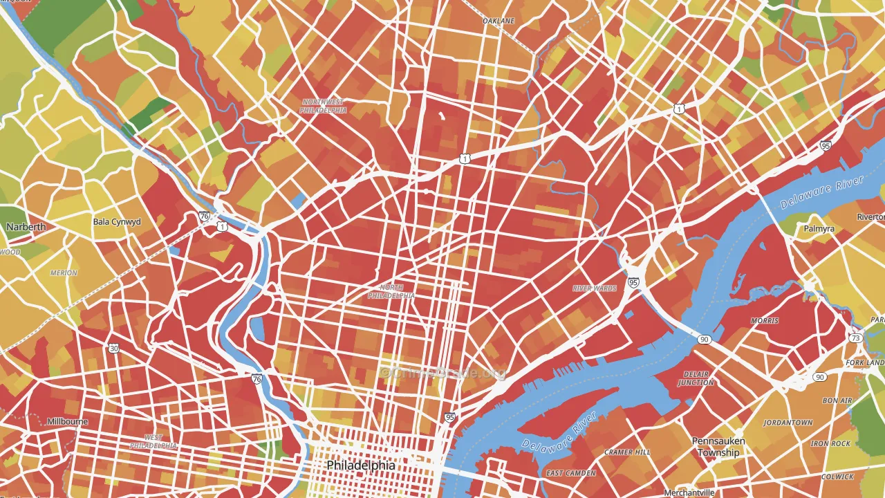 Philadelphia County, PA Map of Robbery Rates