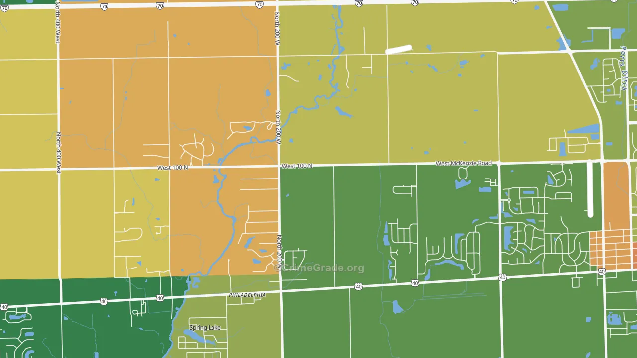 Philadelphia, IN Map of Robbery Rates