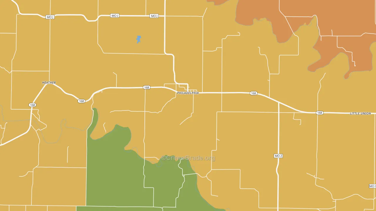 Philadelphia, MO Map of Robbery Rates